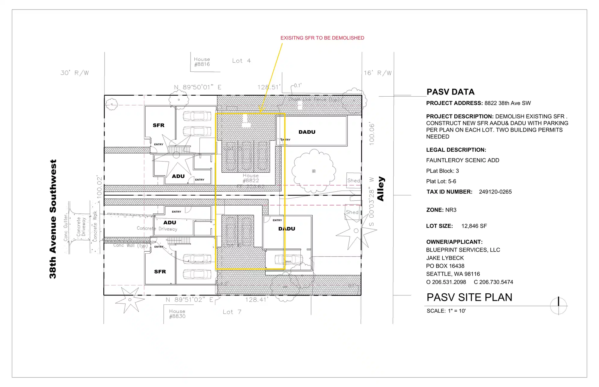 Site plan for 8828 38th Ave SW