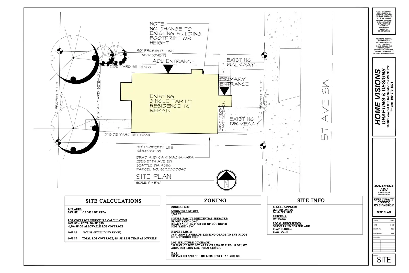 Site plan for 2535 B 57th Ave SW