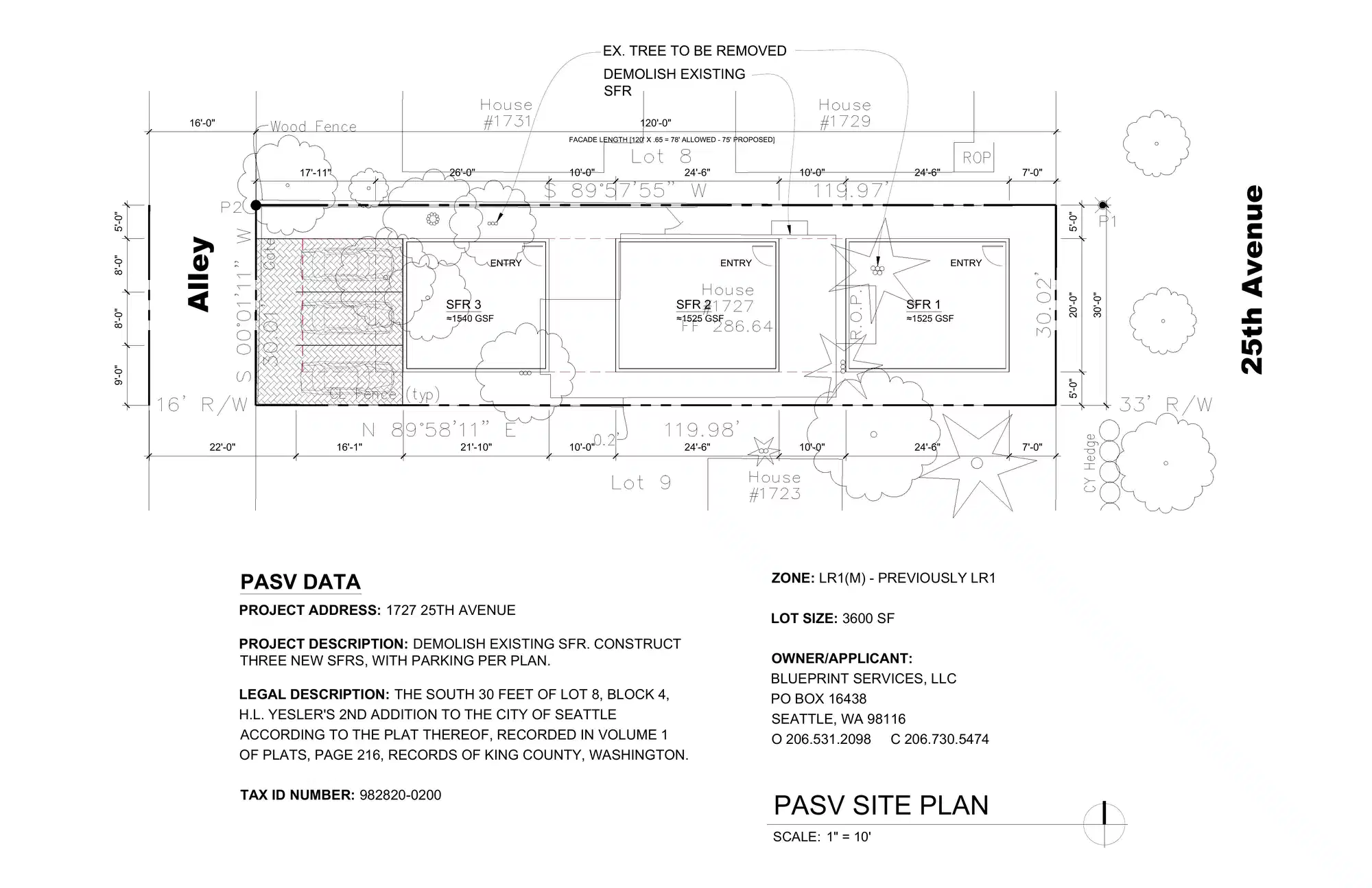 Site plan for 1727 25th Ave