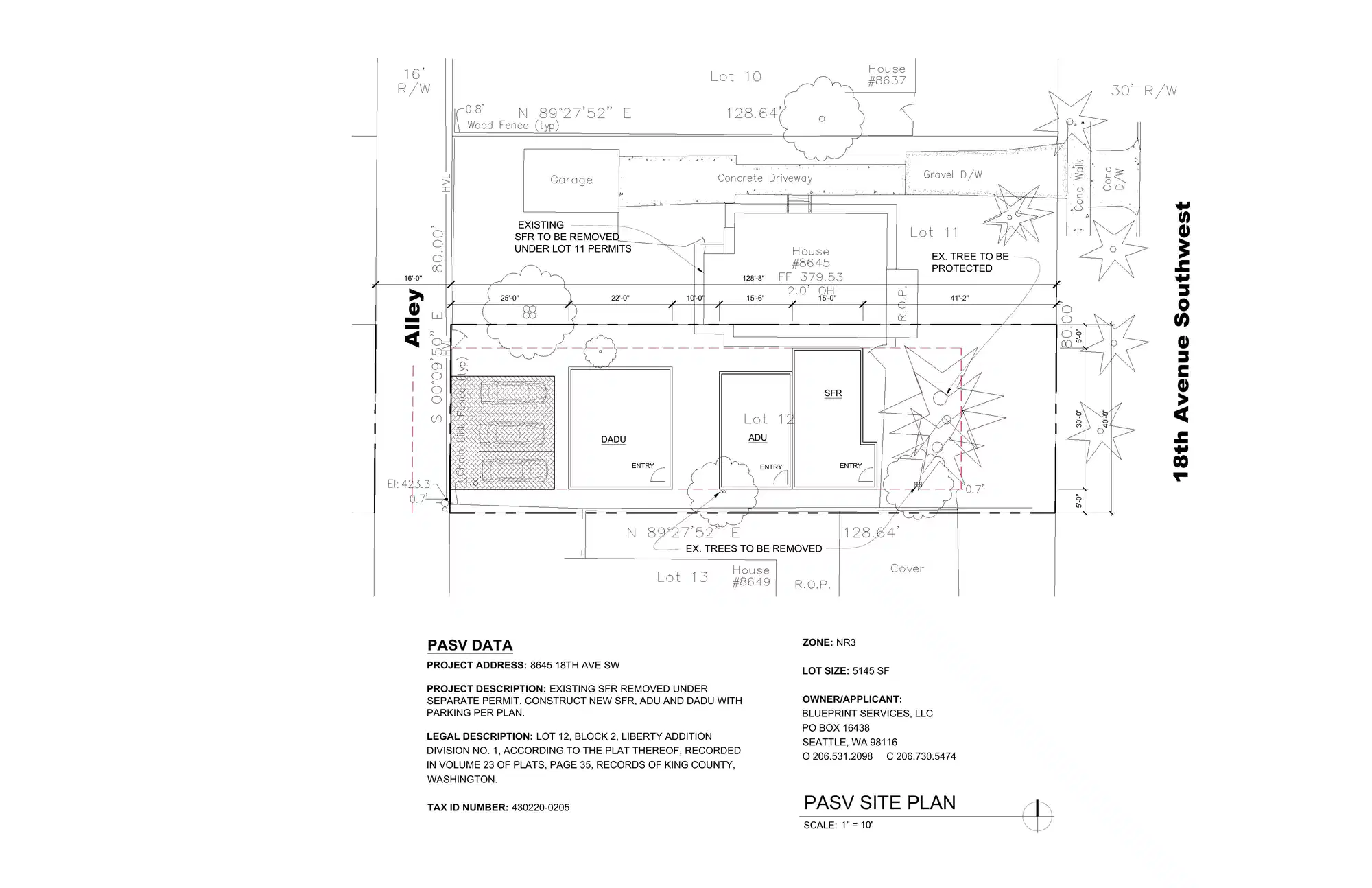 Site plan for 8641 A 18th Ave SW