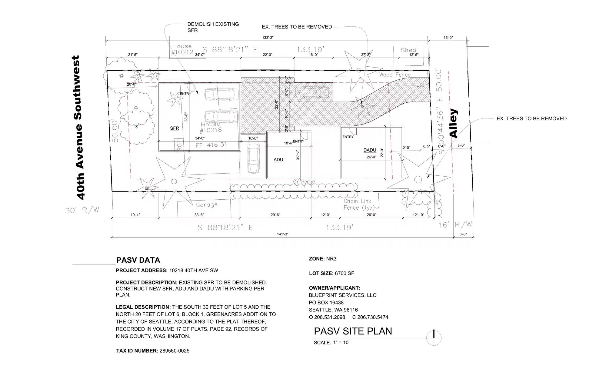Site plan for 10218 40th Ave SW