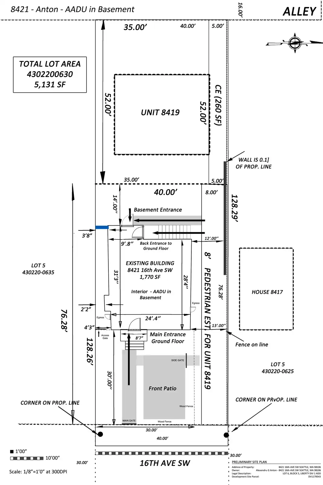 Site plan for 8421 16th Ave SW