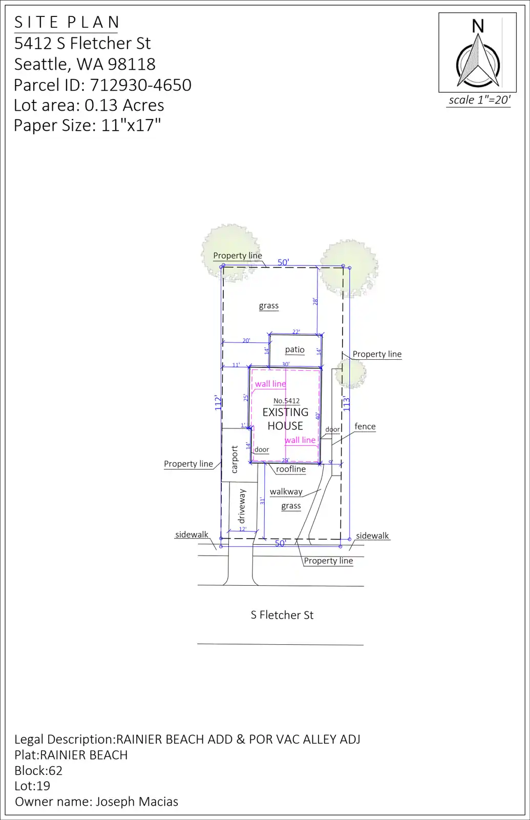Site plan for 5412 S Fletcher St