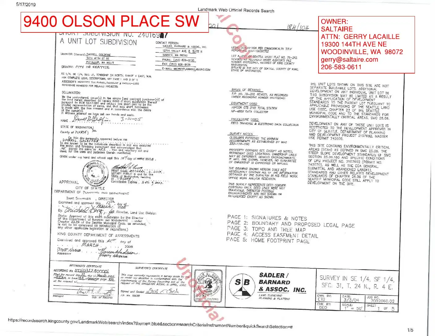 Site plan for 9416 Olson Pl SW