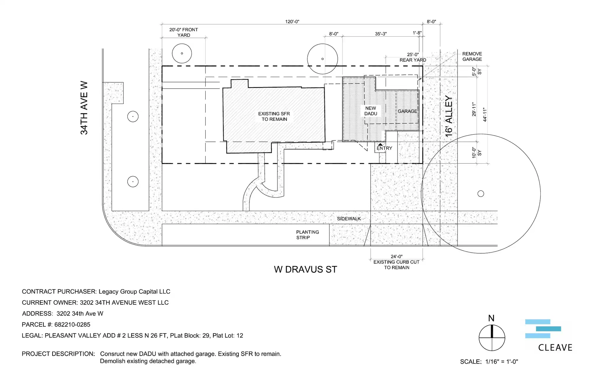 Site plan for 3312 W Dravus St