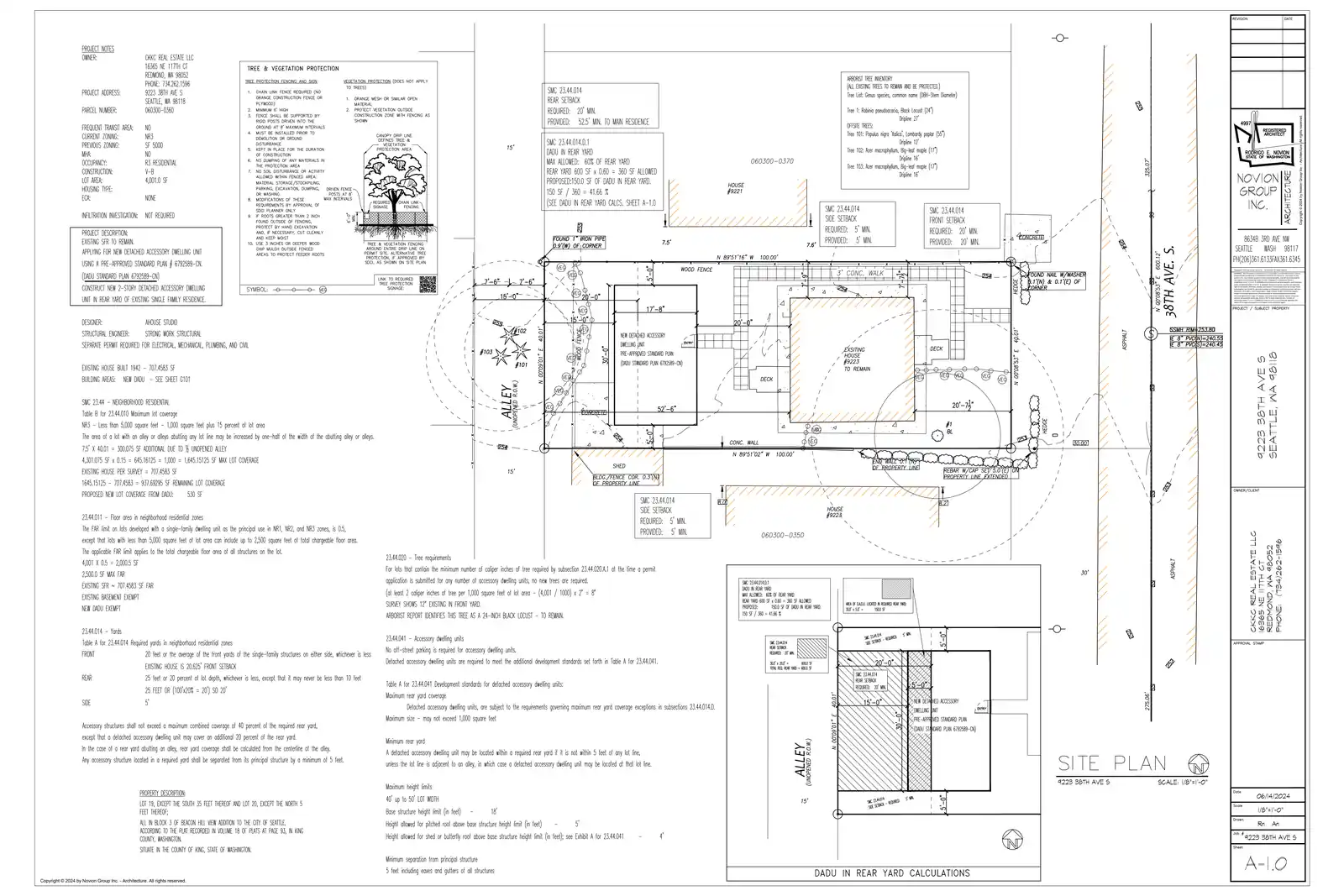 Site plan for 9223 B 38th Ave S