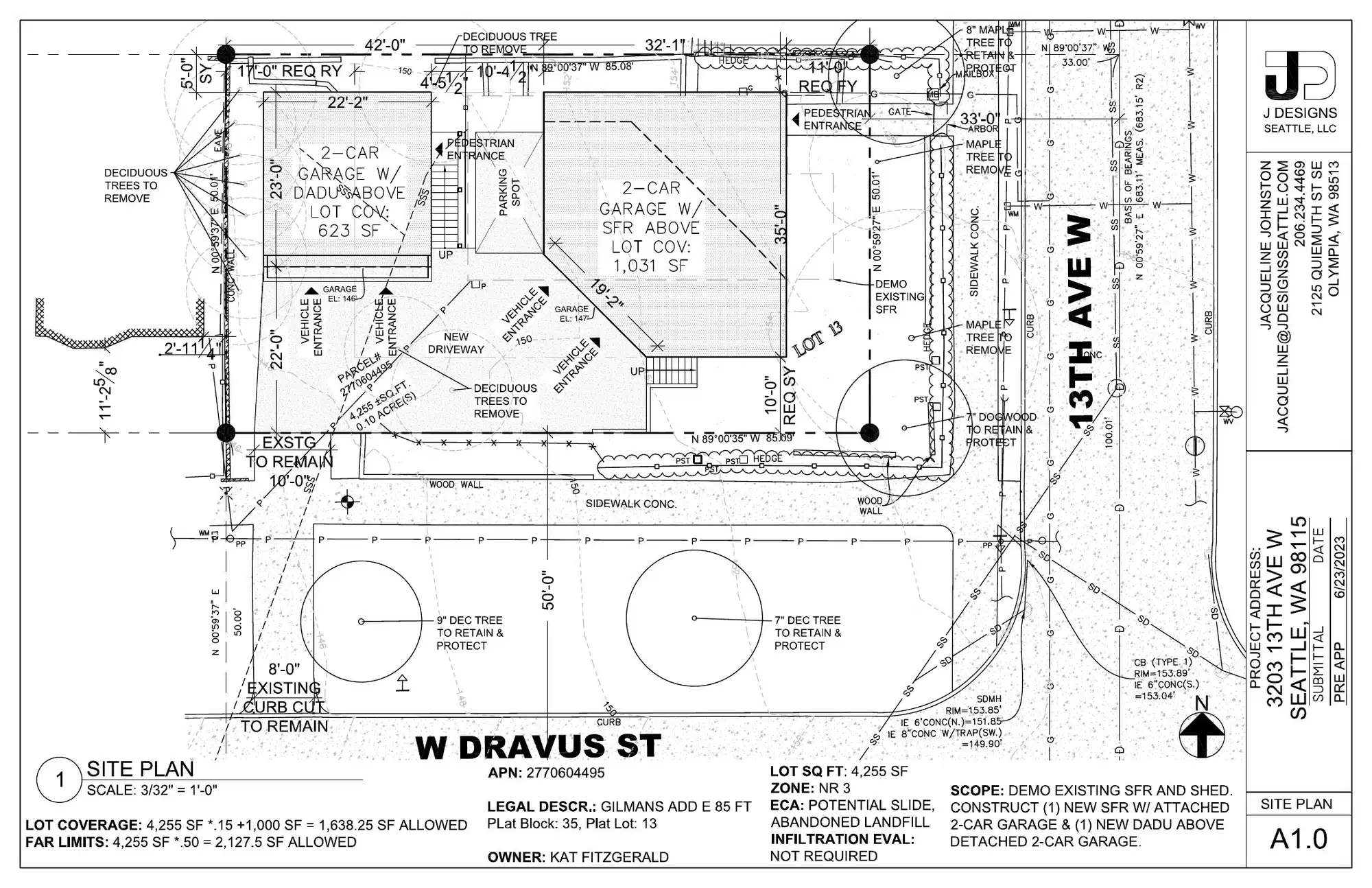 Site plan for 1306 W Dravus St