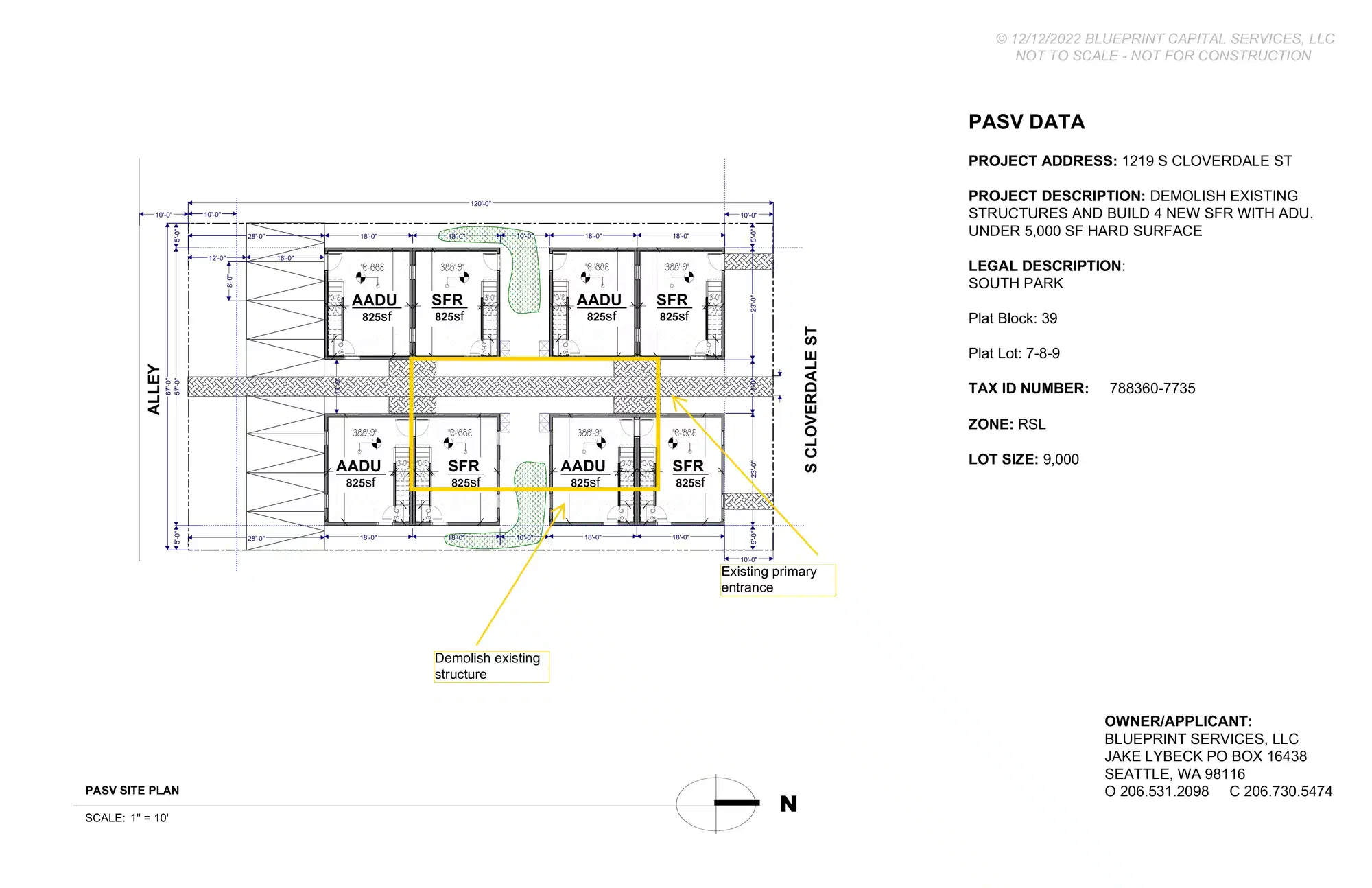 Site plan for 1219 D S Cloverdale St
