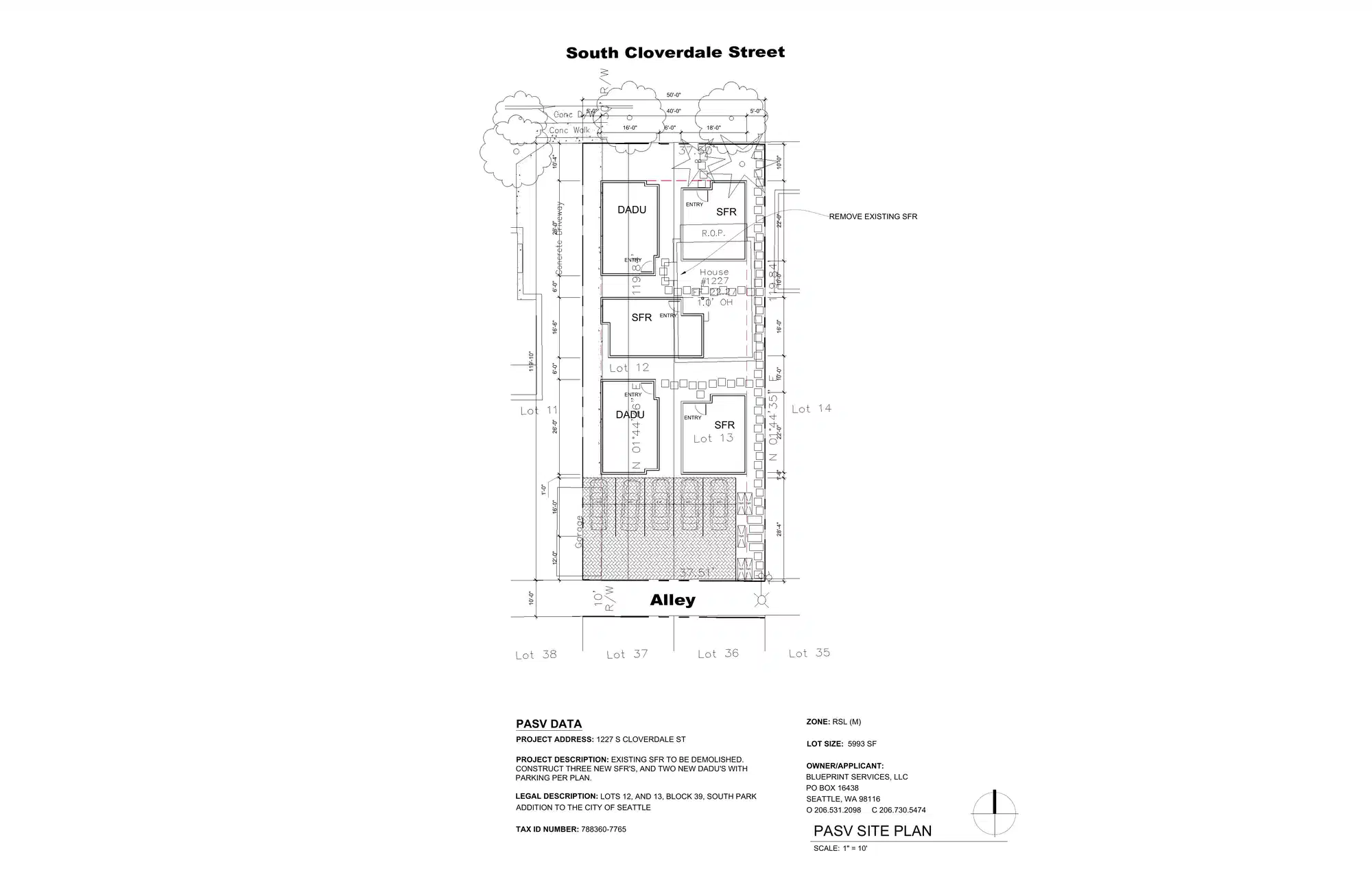 Site plan for 1229 C S Cloverdale St