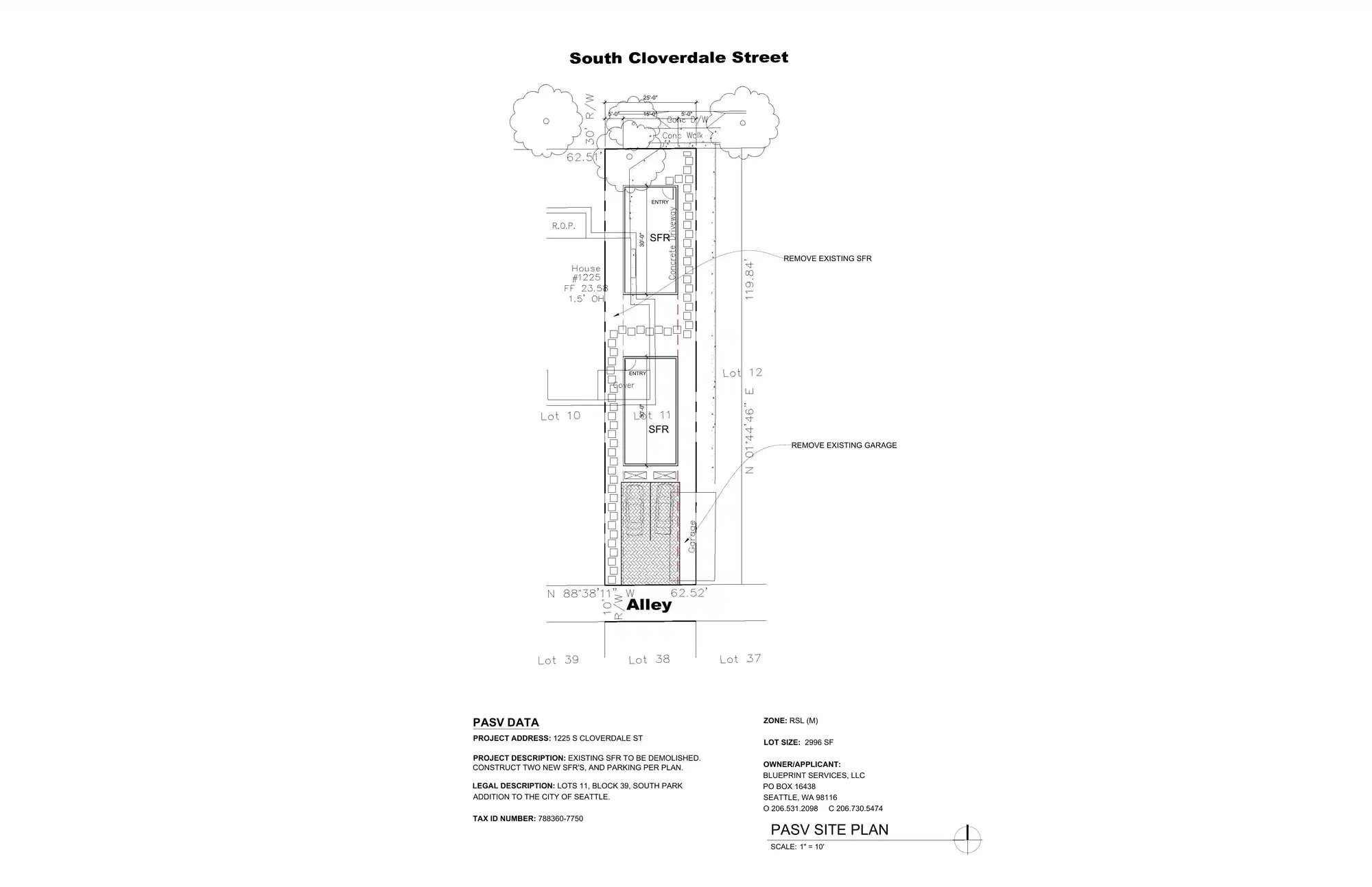 Site plan for 1227 S Cloverdale St