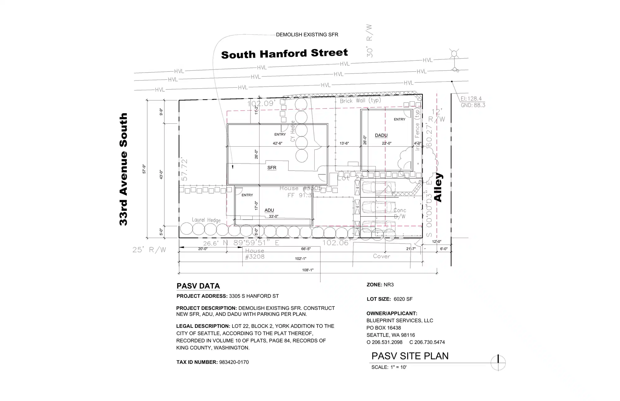 Site plan for 3305 S Hanford St