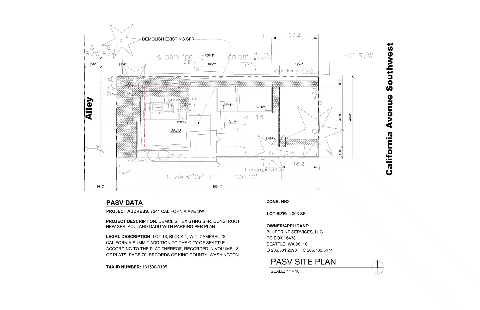 Site plan for 7341 California Ave SW