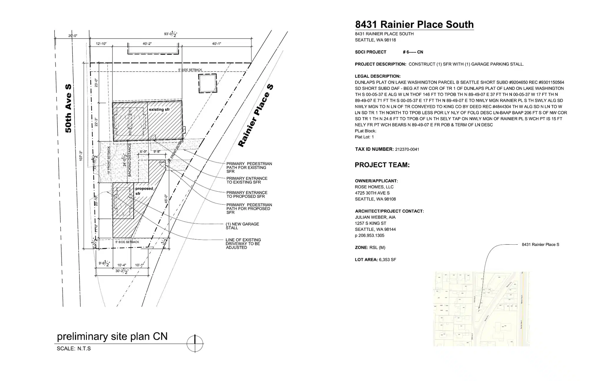 Site plan for 8431 Rainier Pl S