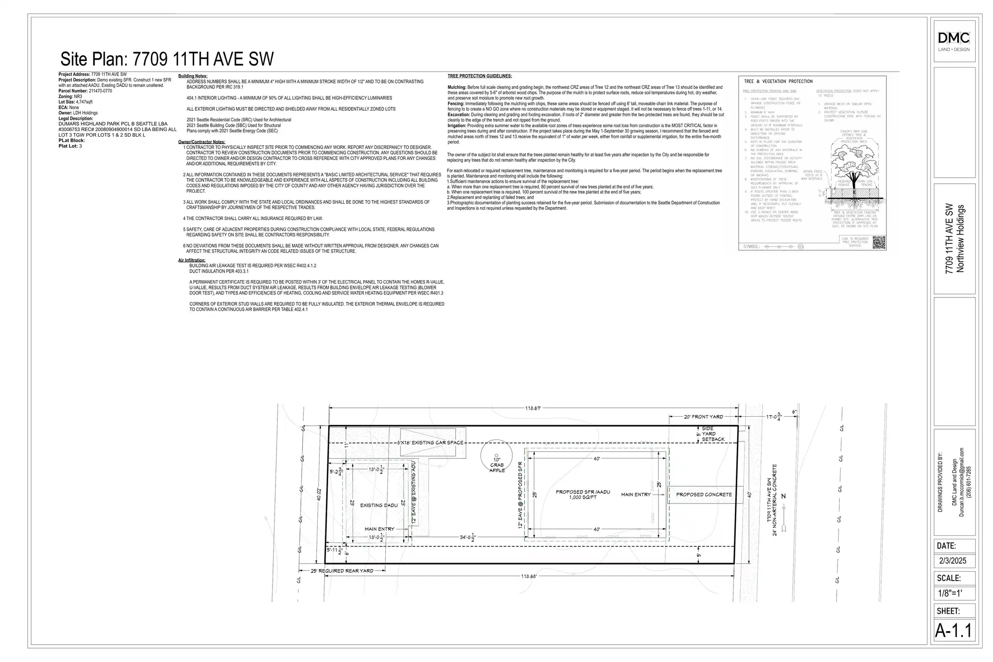 Site plan for 7711 A 11th Ave SW