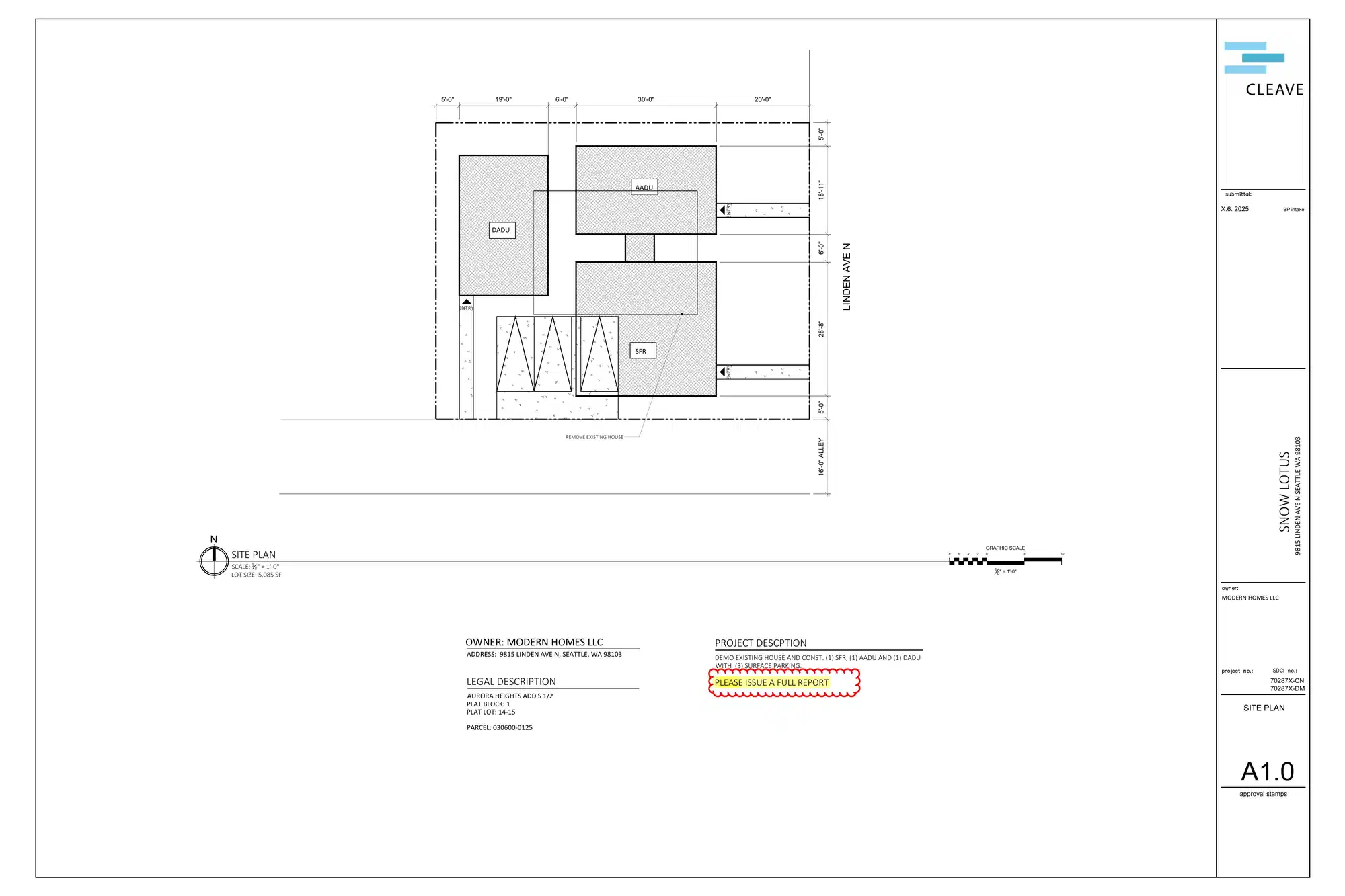 Site plan for 9811 Linden Ave N