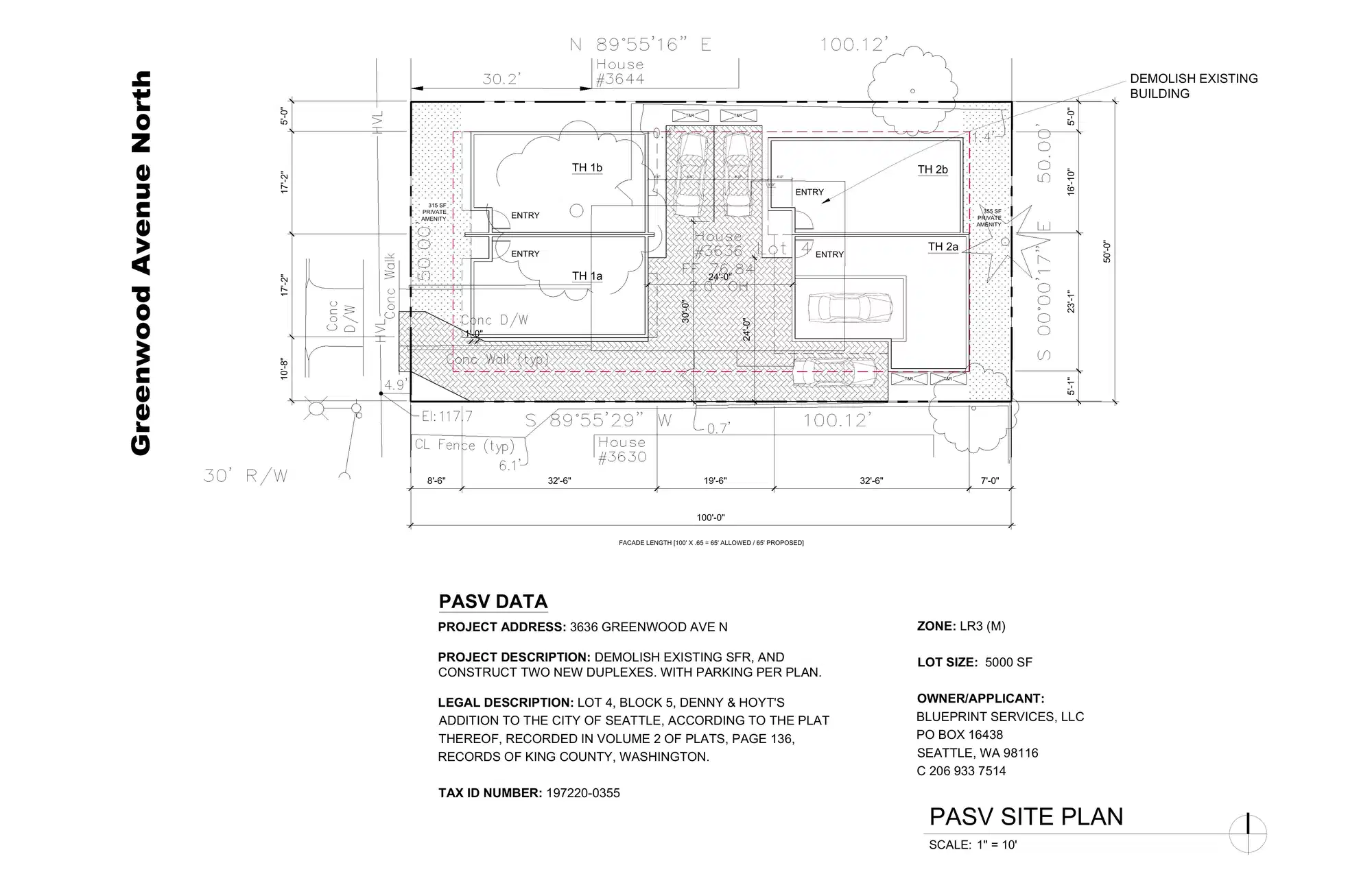 Site plan for 3638 Greenwood Ave N