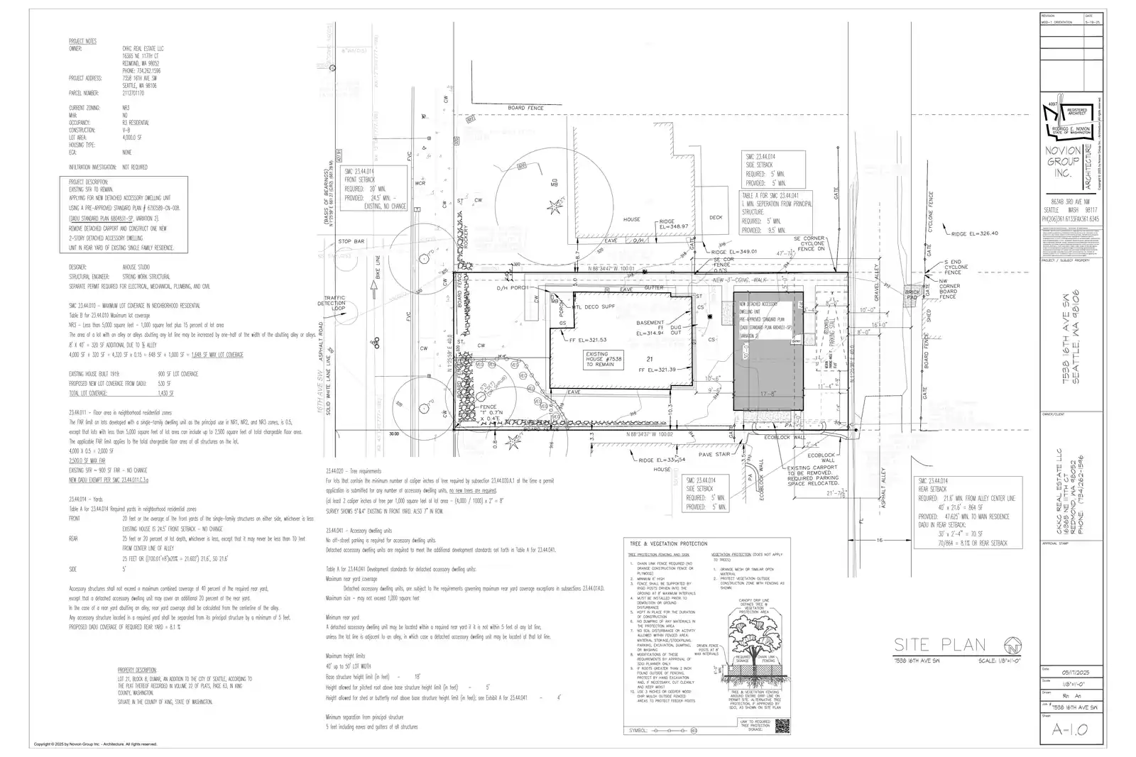 Site plan for 7538 B 16th Ave SW