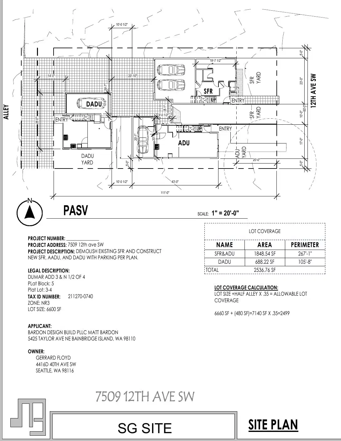 Site plan for 7513 12th Ave SW