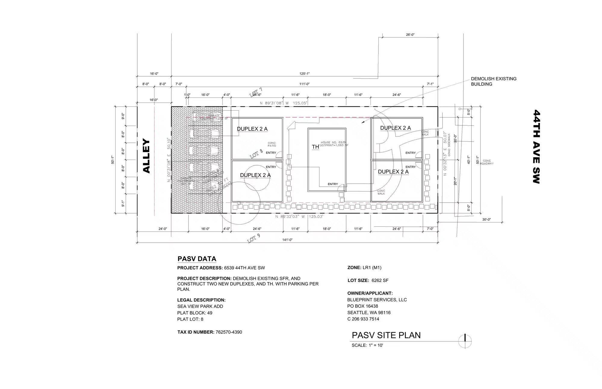 Site plan for 6543 44th Ave SW