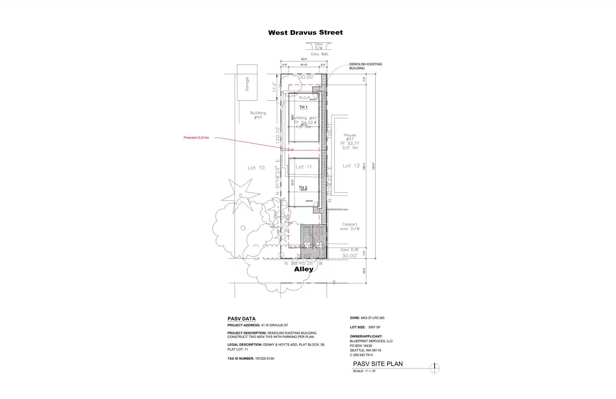 Site plan for 41 A W Dravus St