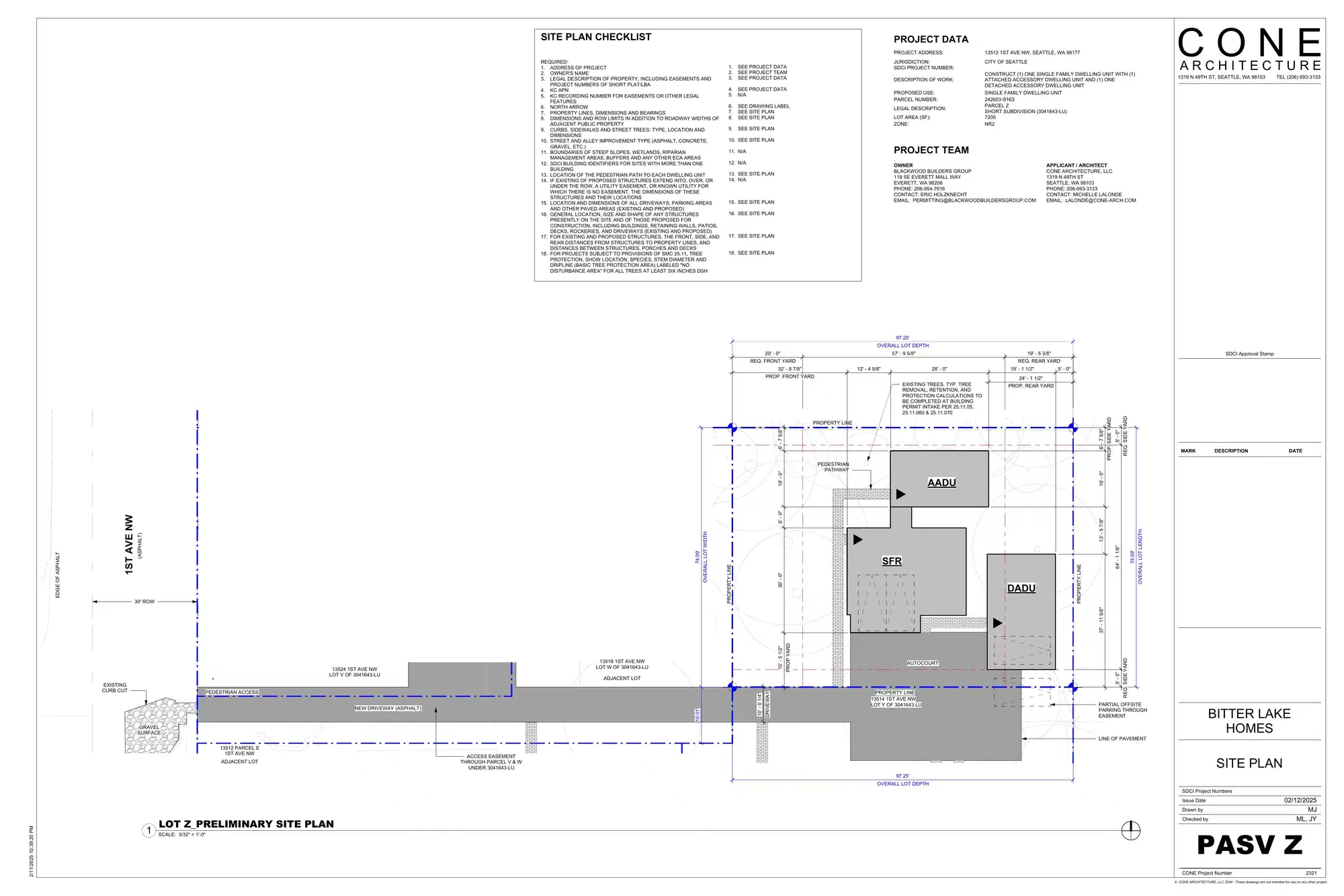 Site plan for 13516 A 1st Ave NW