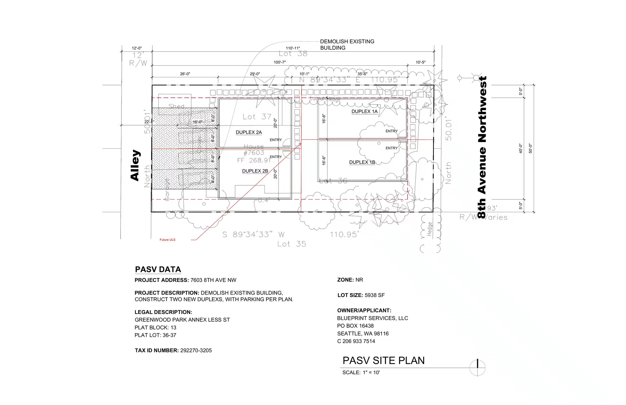 Site plan for 7601 8th Ave NW