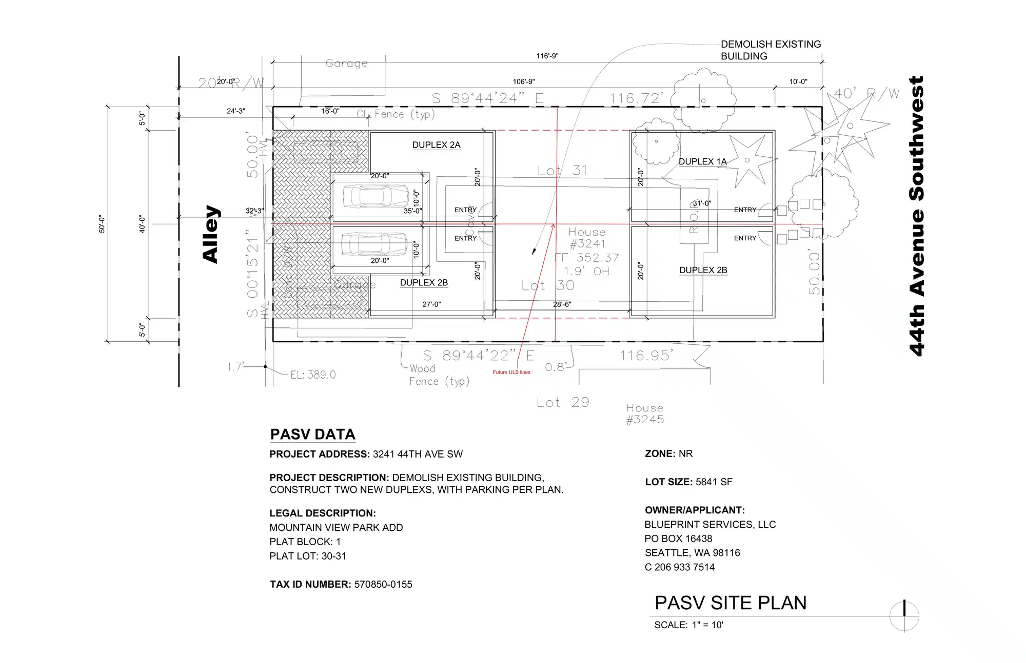 Site plan for 3239 A 44th Ave SW