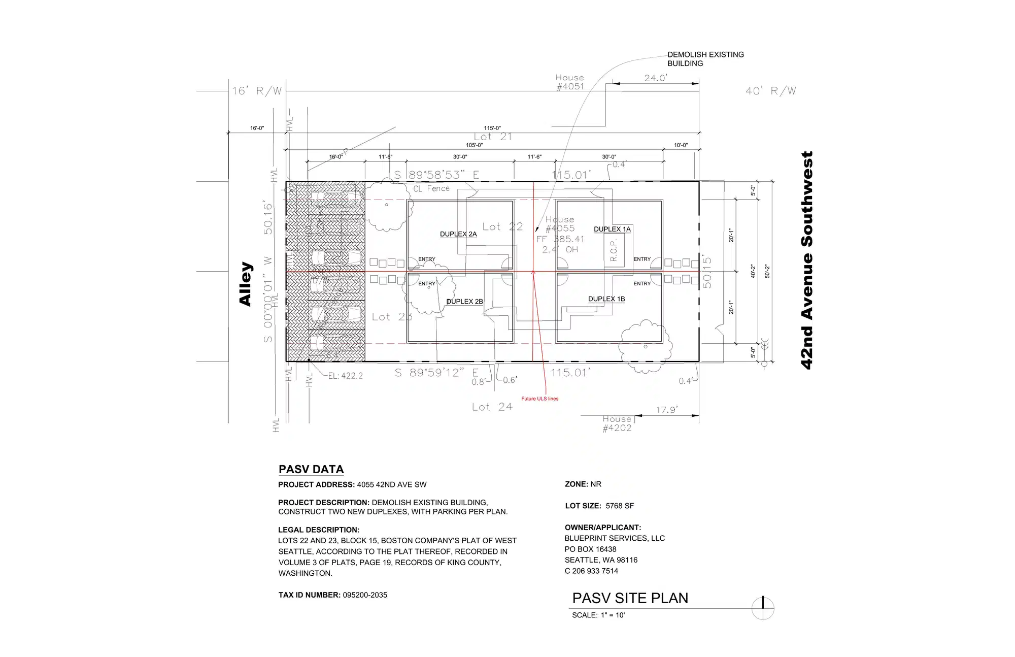 Site plan for 4055 42nd Ave SW
