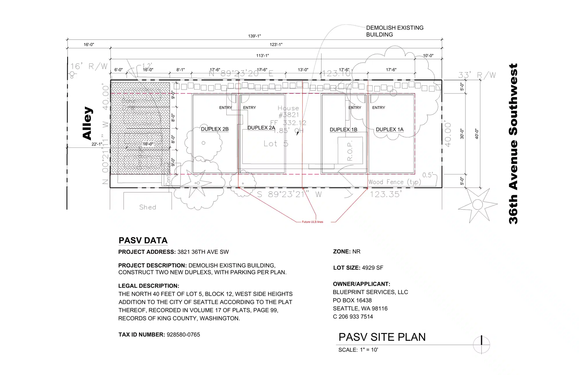 Site plan for 3819 A 36th Ave SW