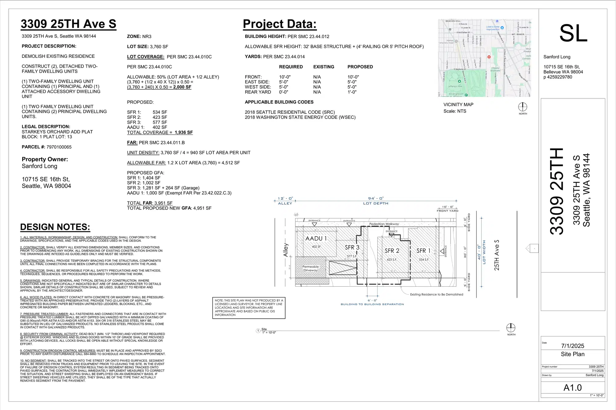 Site plan for 3309 A 25th Ave S