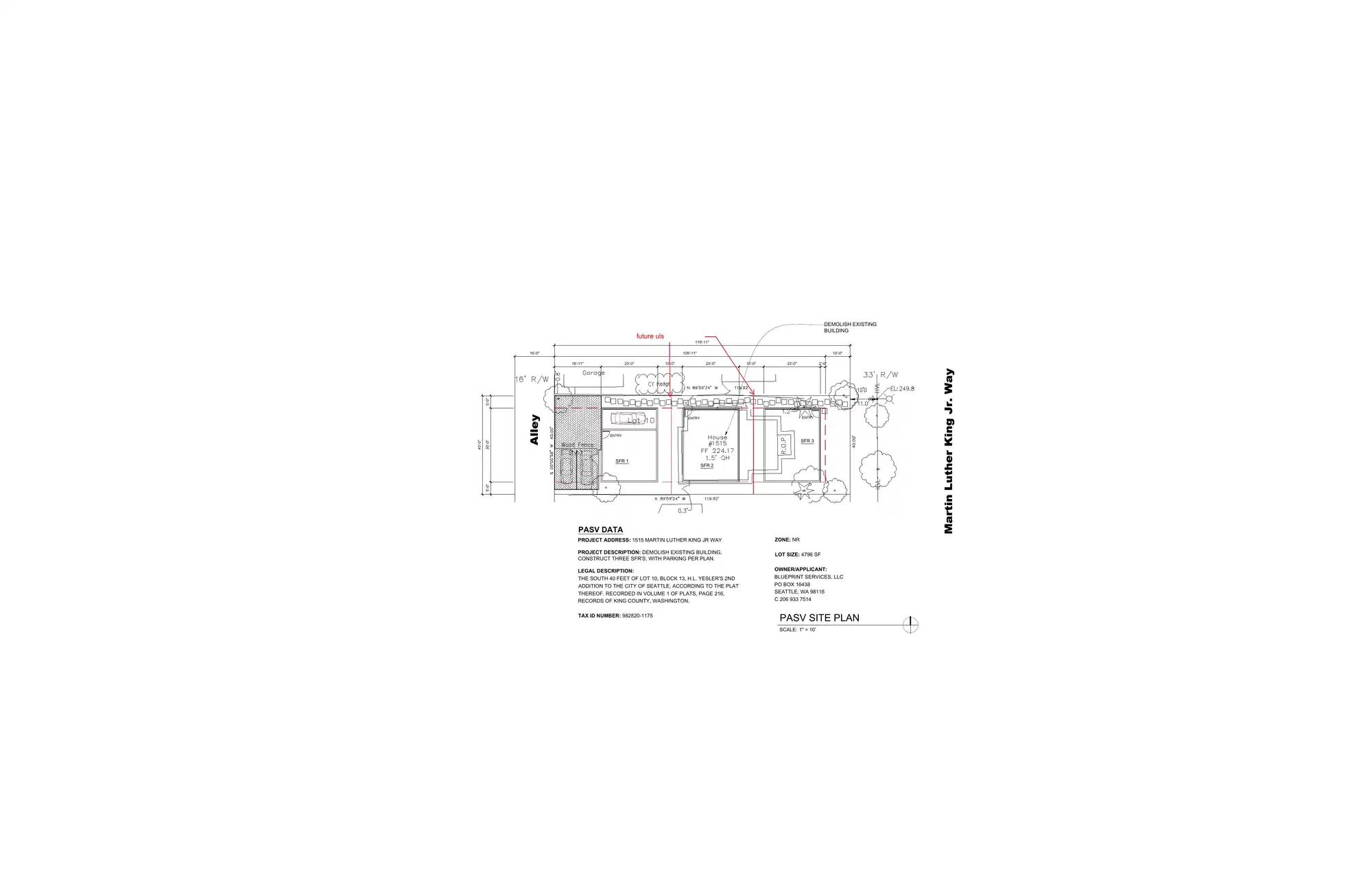 Site plan for 1517 M L King Jr Way