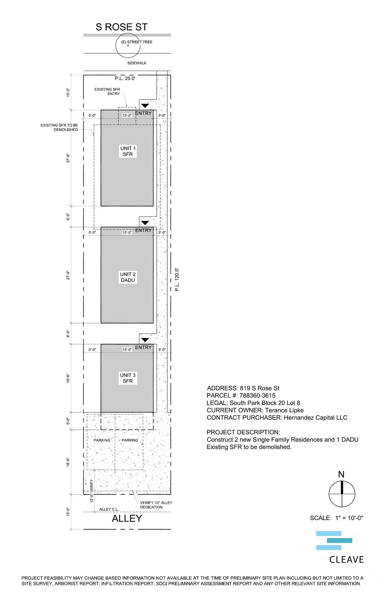 Site plan for 819 A S Rose St