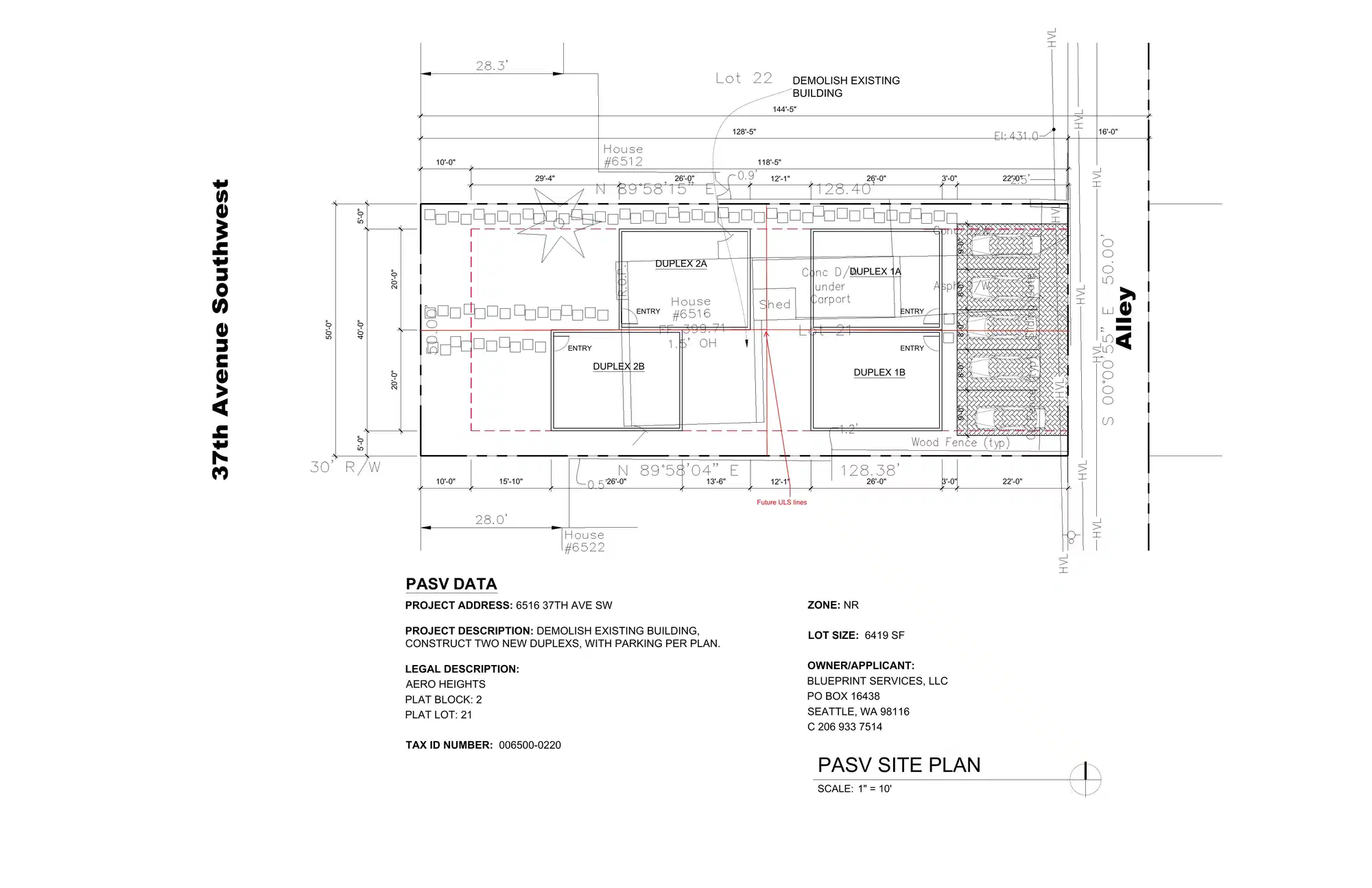 Site plan for 6516 37th Ave SW