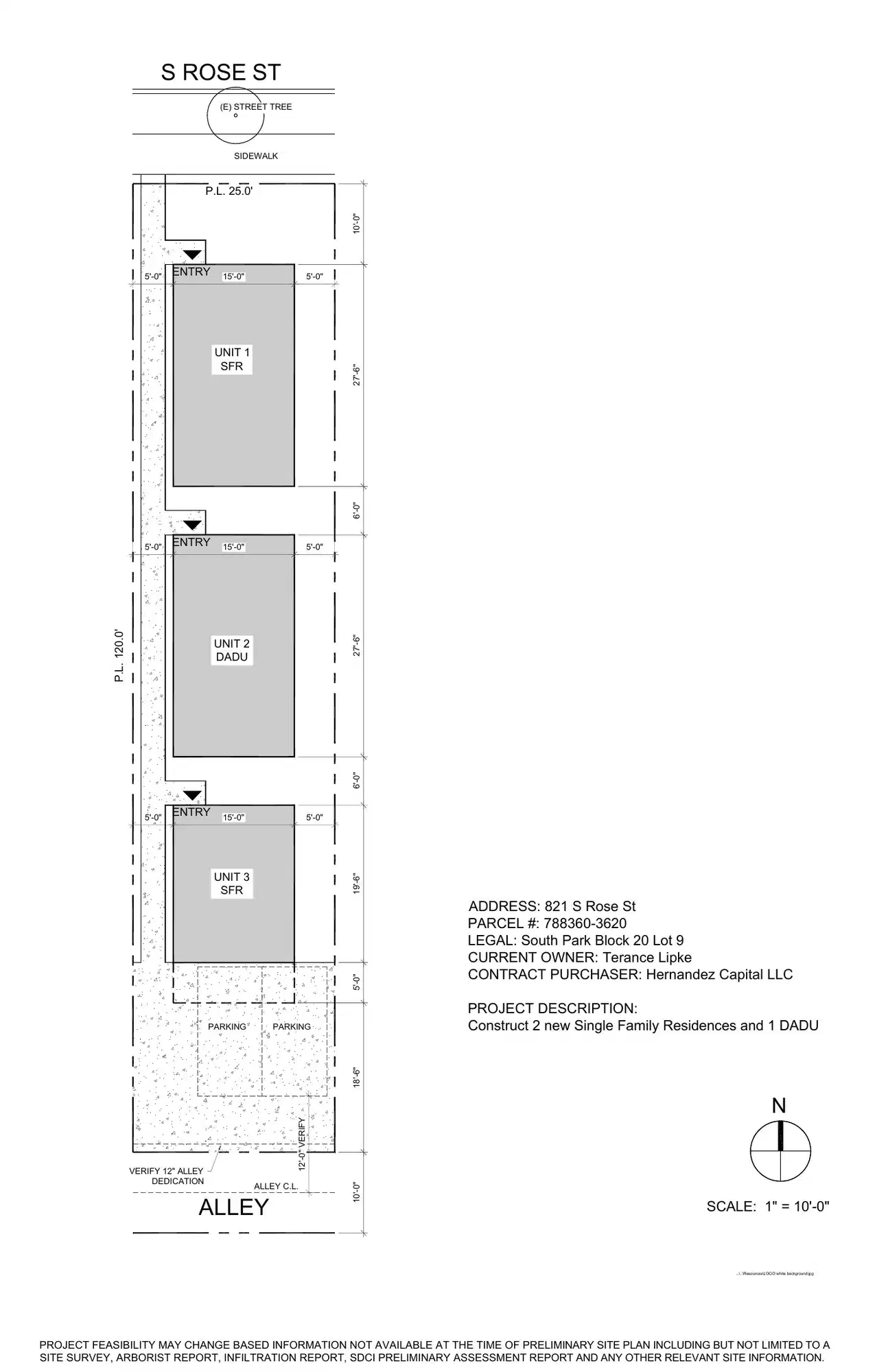 Site plan for 821 A S Rose St