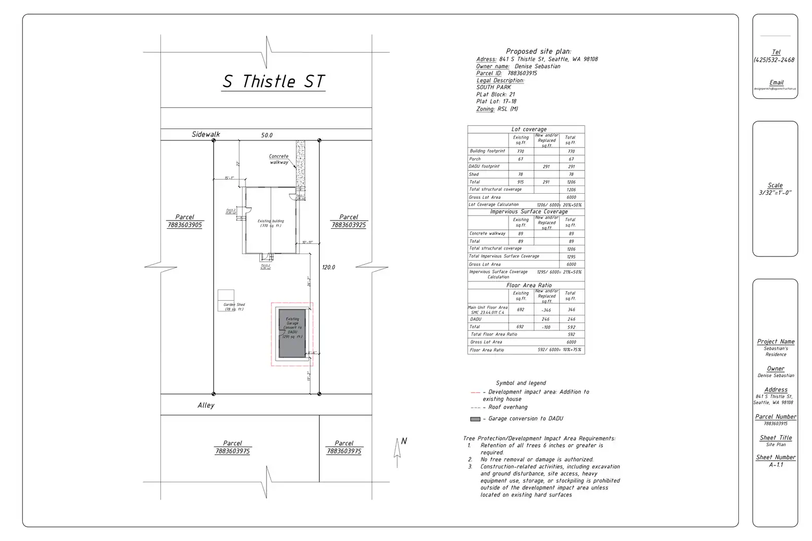 Site plan for 843 S Thistle St