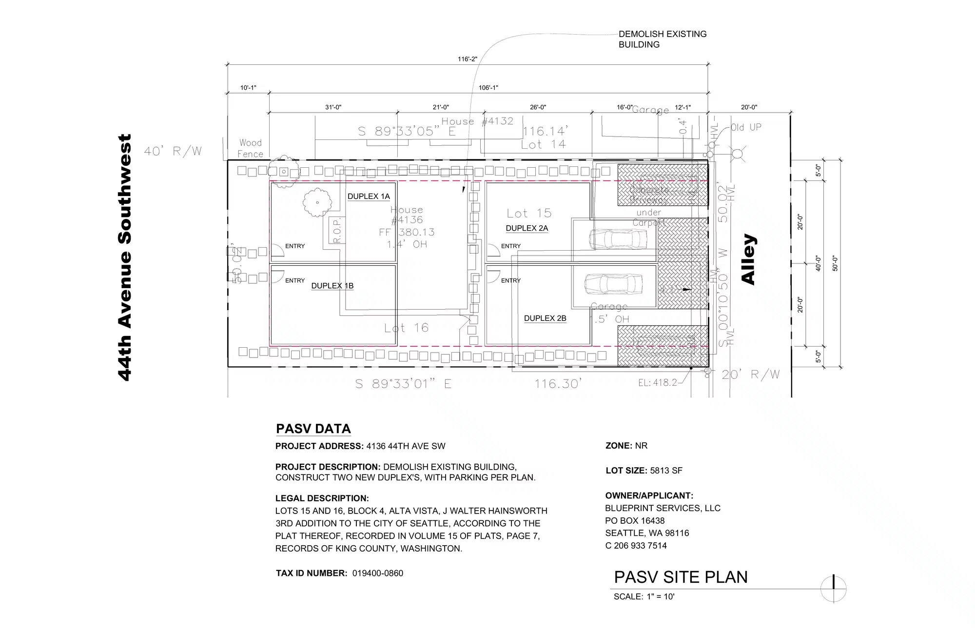 Site plan for 4136 A 44th Ave SW
