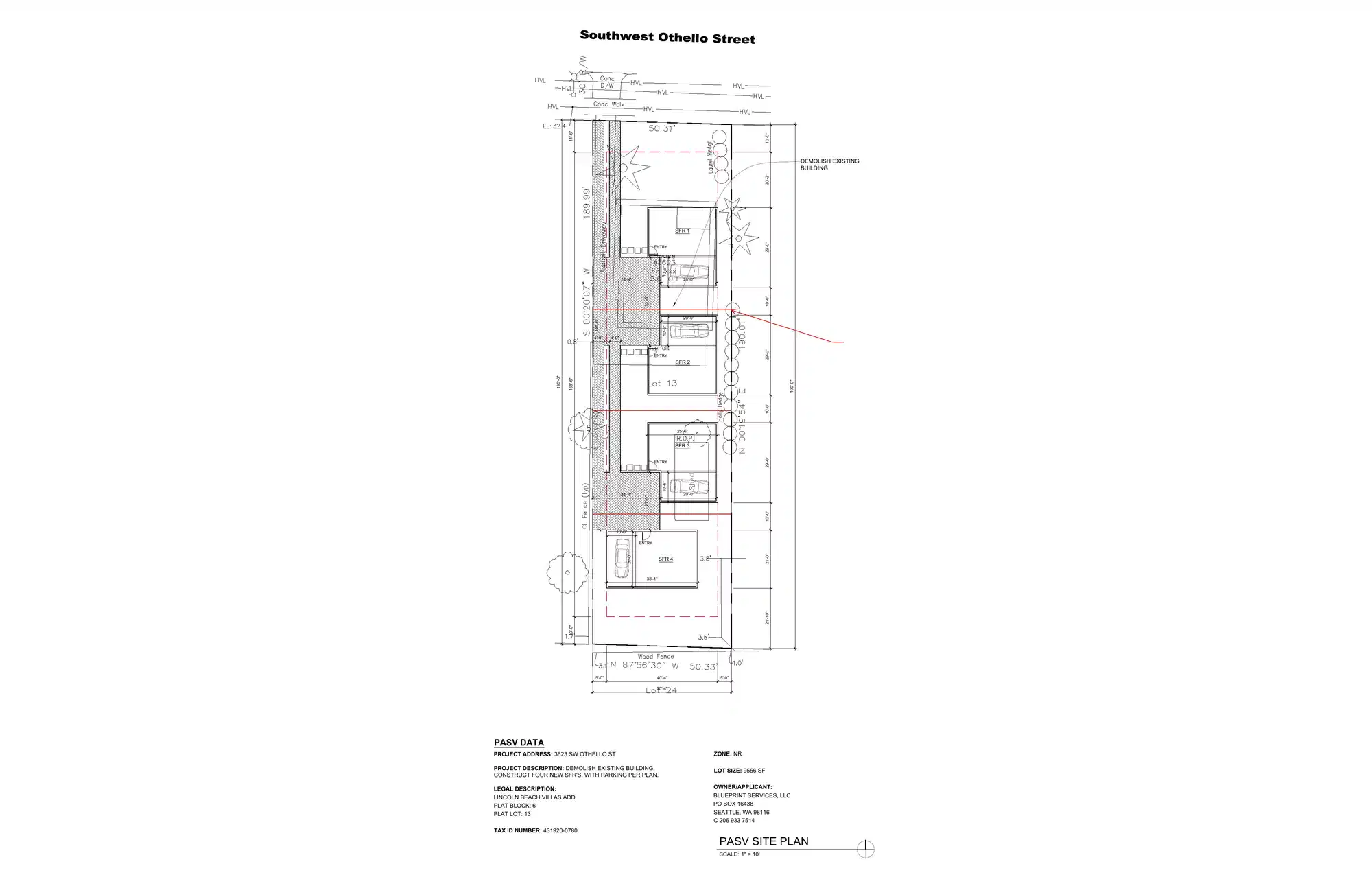 Site plan for 3621 A SW Othello St