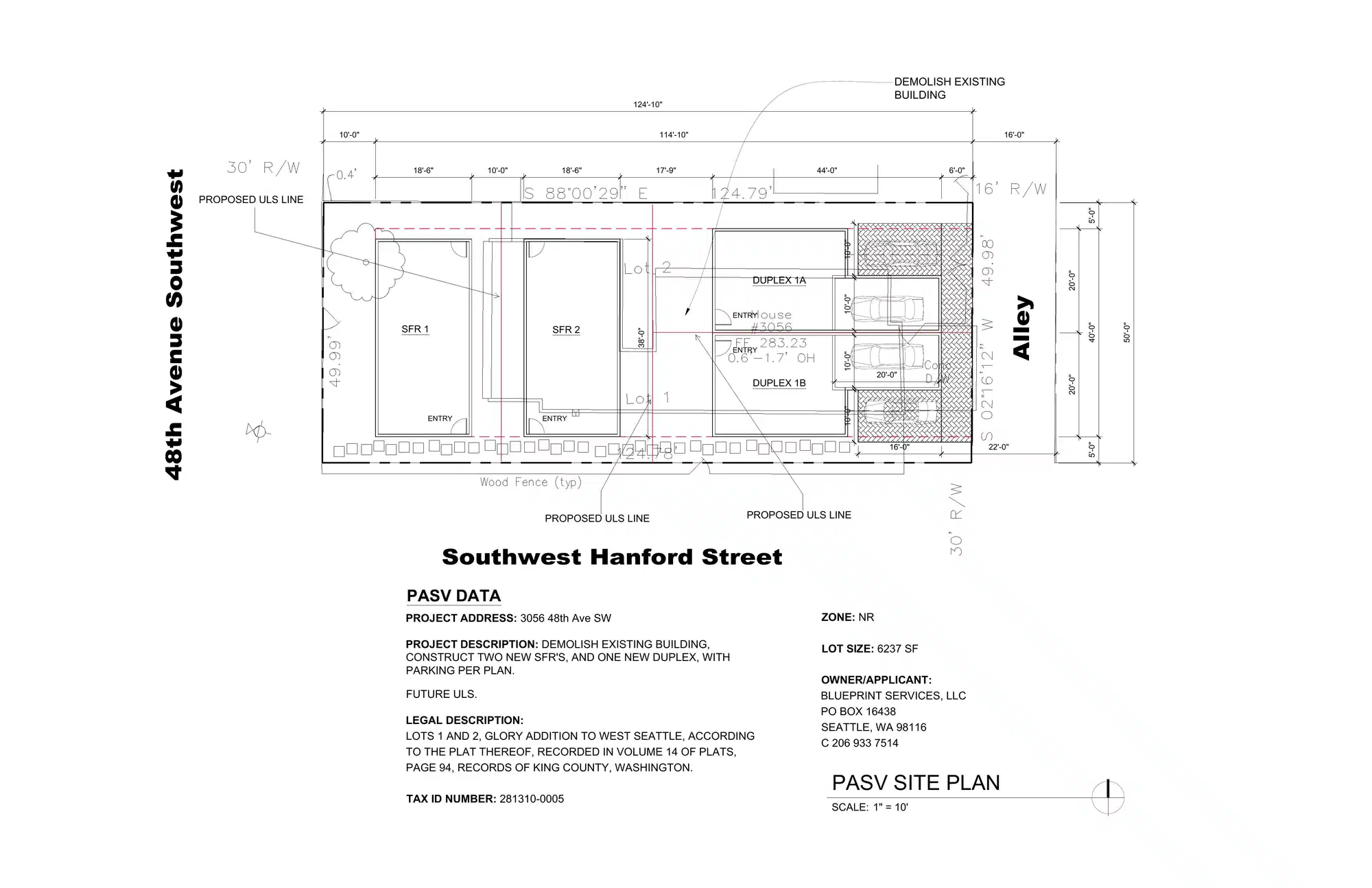 Site plan for 4712 SW Hanford St