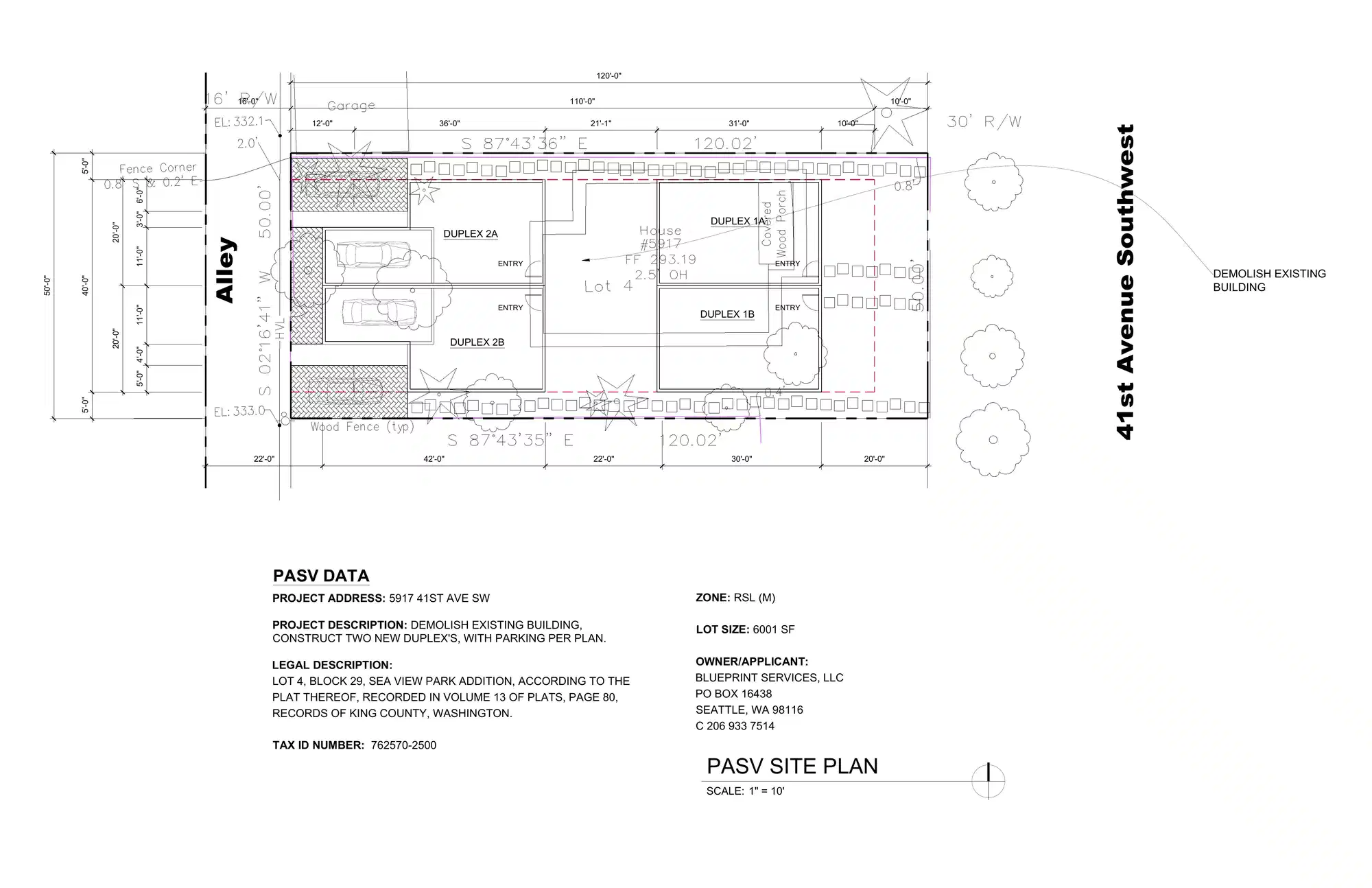 Site plan for 5919 B 41st Ave SW