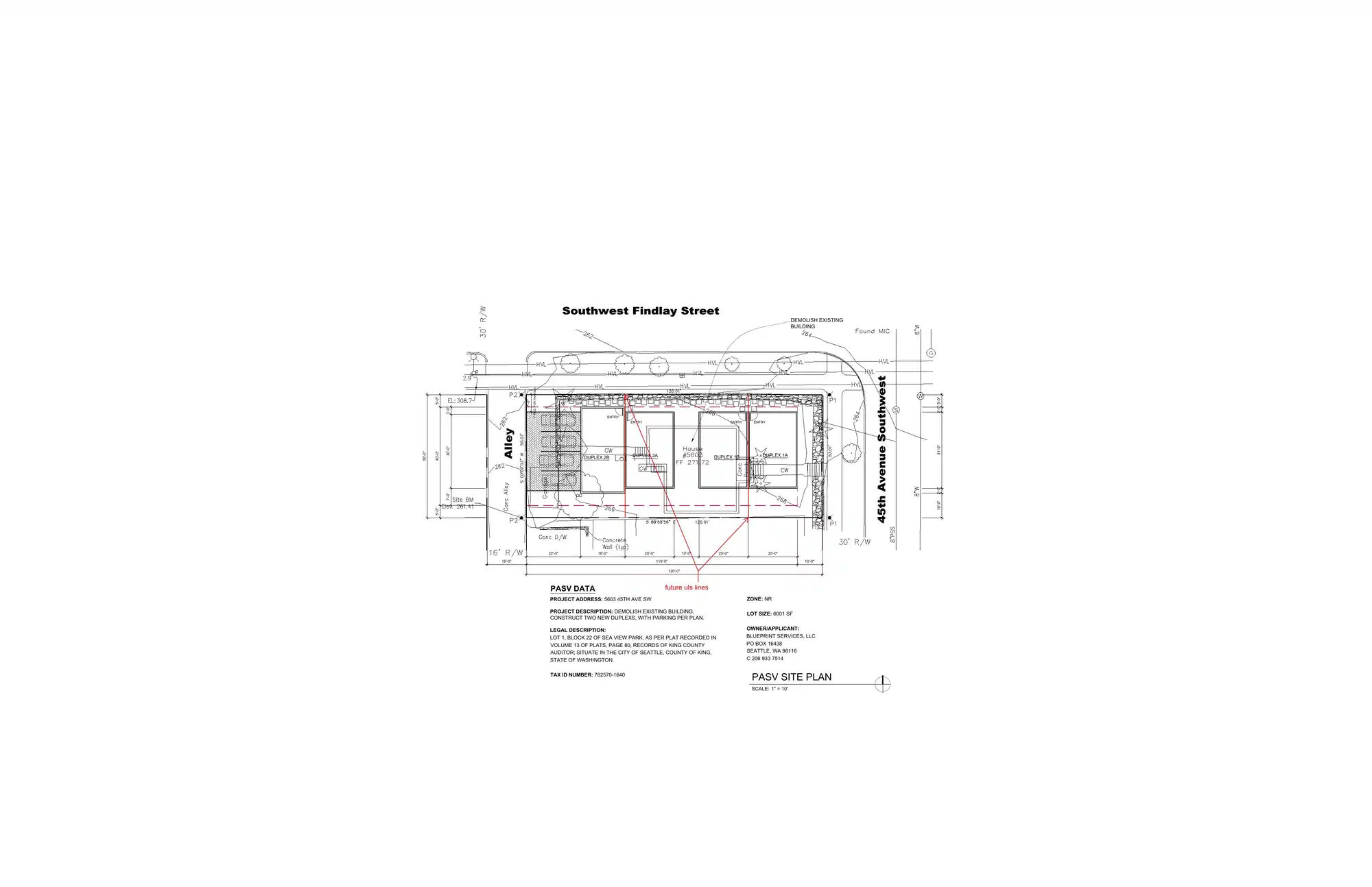 Site plan for 4511 SW Findlay St