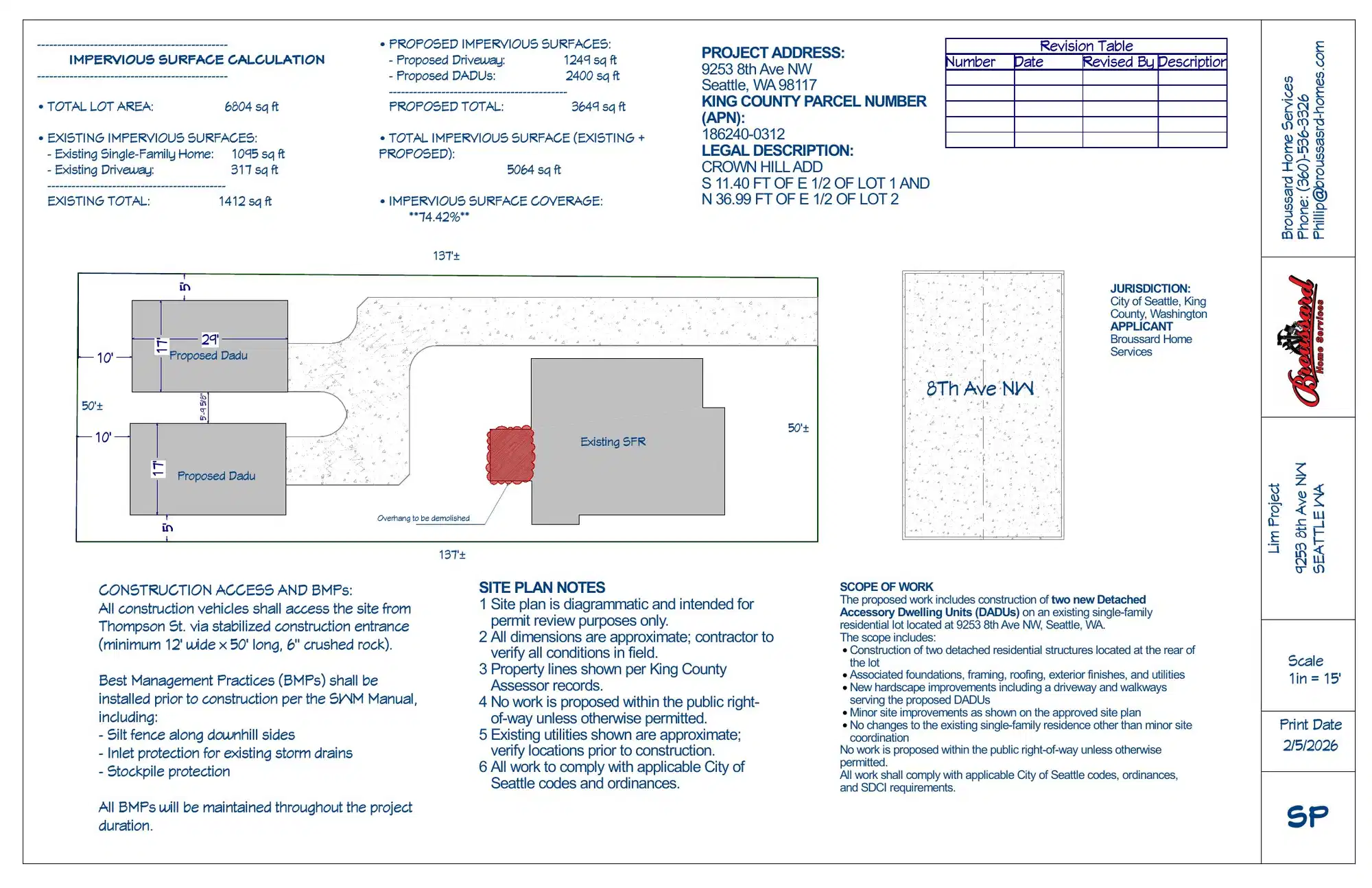 Site plan for 9253 8th Ave NW