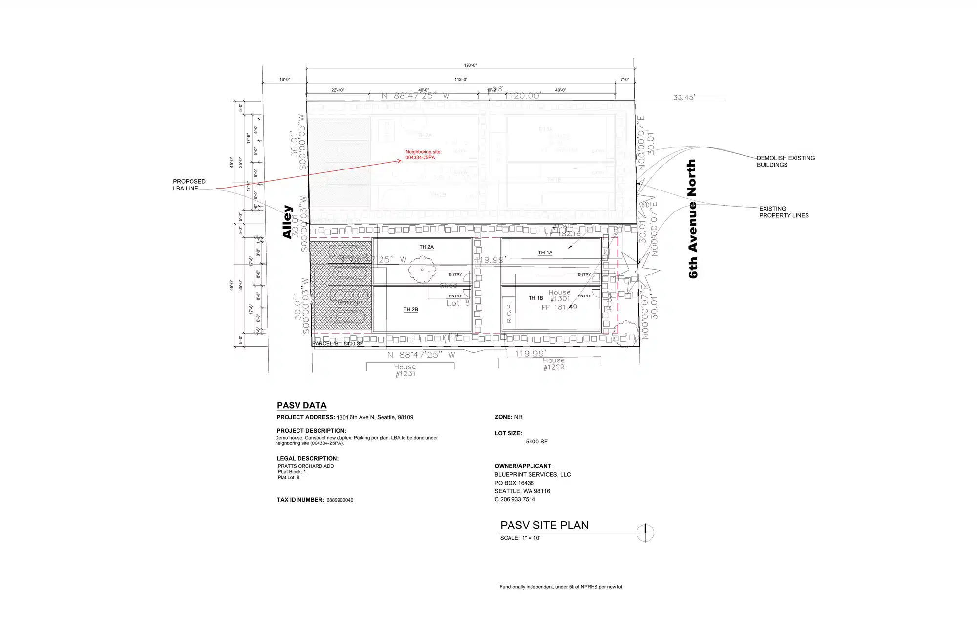 Site plan for 1303 A 6th Ave N