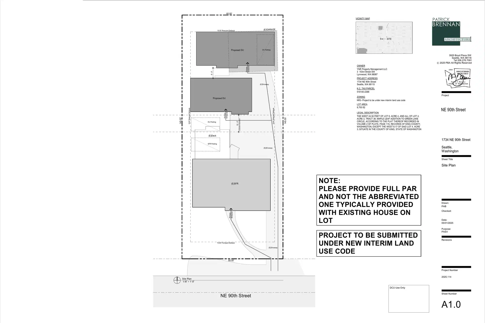 Site plan for 1738 NE 90th St