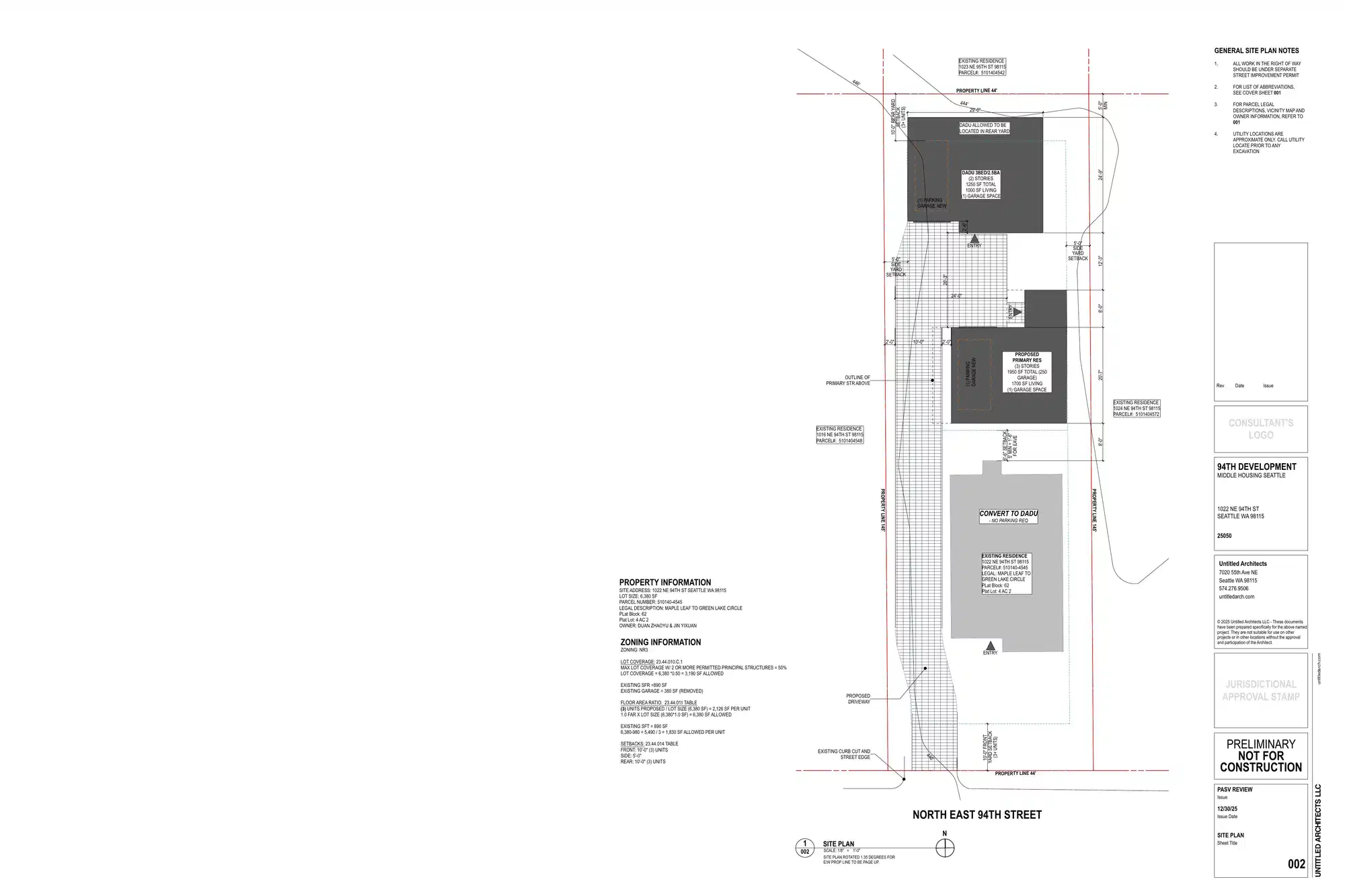 Site plan for 1018 NE 94th St